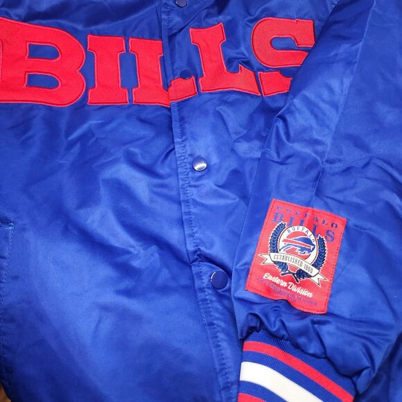 Buffalo Bills Jacket Varsity Satin Bomber Button Mens Medium NFL Team Apparel - Picture 2 of 10